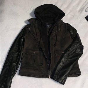 American Eagle leather sleeve jacket